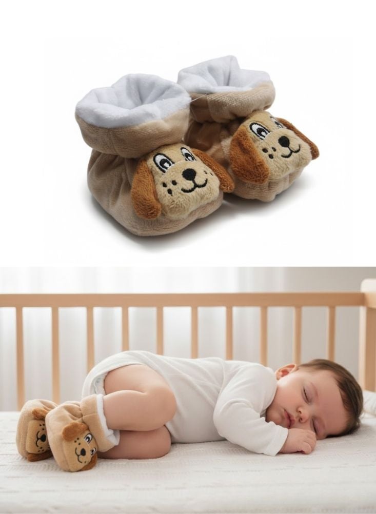 جوارب أطفال قطيفة - أحذية أطفال ناعمة ودافئة بتصميم شخصية جرو بني كرتوني